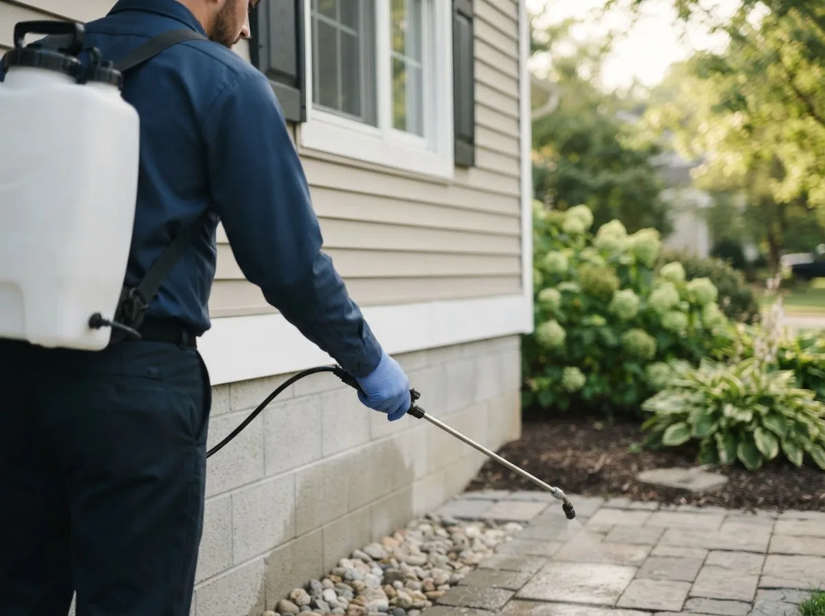 Pest control technician inspecting a home in Houlton, ME
